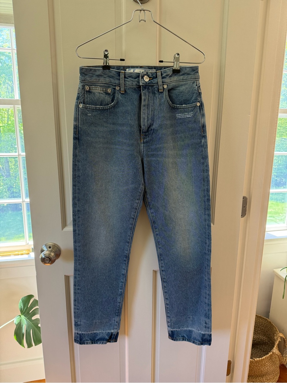 Off White Women's Cotton Mid Rise Straight Leg